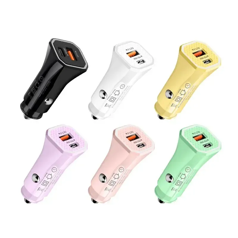 18W 빠른 충전 PD 자동차 충전기 USB 케이블 QC 3.0 듀얼 포트 빠른 충전 USB Type C 차량용 휴대 전화 용입니다.