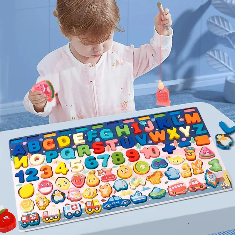 Learning Toys Montessori Number Board Fishing Cognition Seveninone Pair for Baby Early Educational Wooden Children Christmas Gift 231122