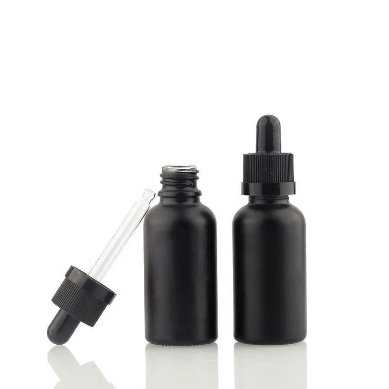 Bouteilles de parfum d'huile essentielle en verre givré noir e flacon compte-gouttes de pipette de réactif liquide 5 ml à 100 ml Nbufb
