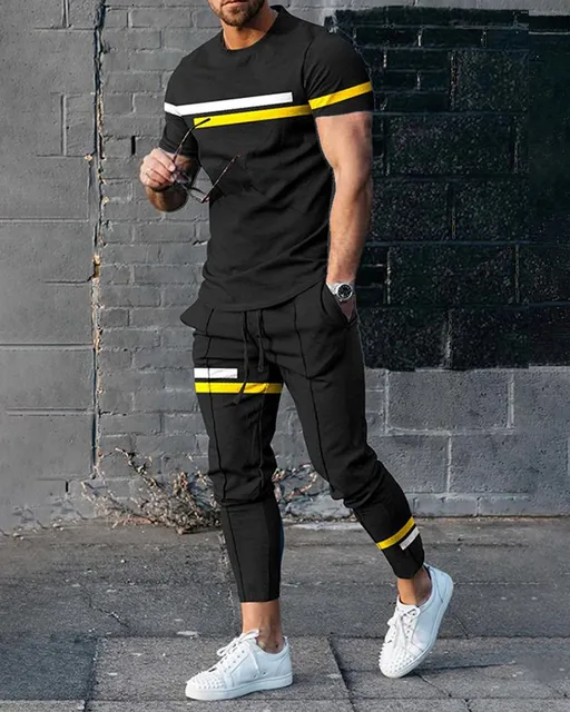 Herrspårspår 3D -tryckt kort ärmdräkt Spring Men Tracksuit Set Jogger Clothing for Man Casual TshirtStrousers 2 Piece Outfits Streetwear 230422