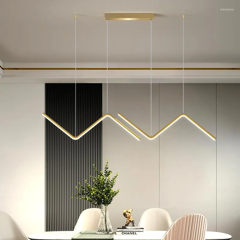 Pendant Lamps Nordic Art Line LED Hanging Lamp Geometric Chandelier Indoor Lighting For Restaurant Bar Front Desk Office Decoration