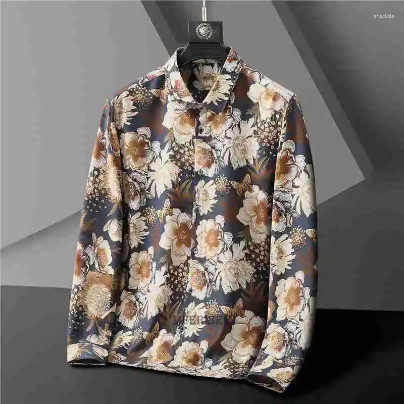 Camisas casuais masculinas mferlier alta qualidade outono inverno camisa masculina manga longa plus size 10xl 12xl 14xl floral confortável 70