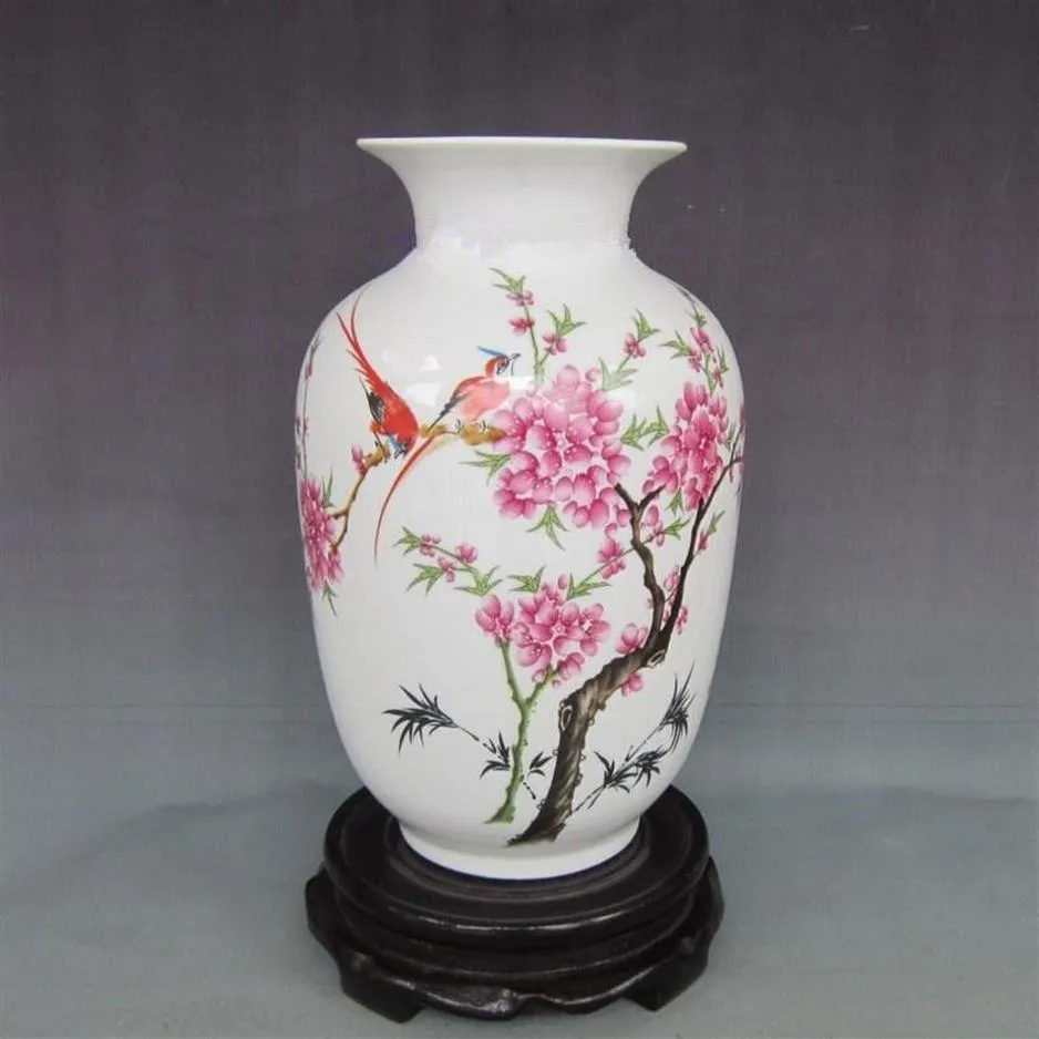 Peach Blossom Porcelain Porcelain Home Decoration Wax Gourd Vase Mandarin Duck under Lotus Flower Vase Mesa Dekoration302p