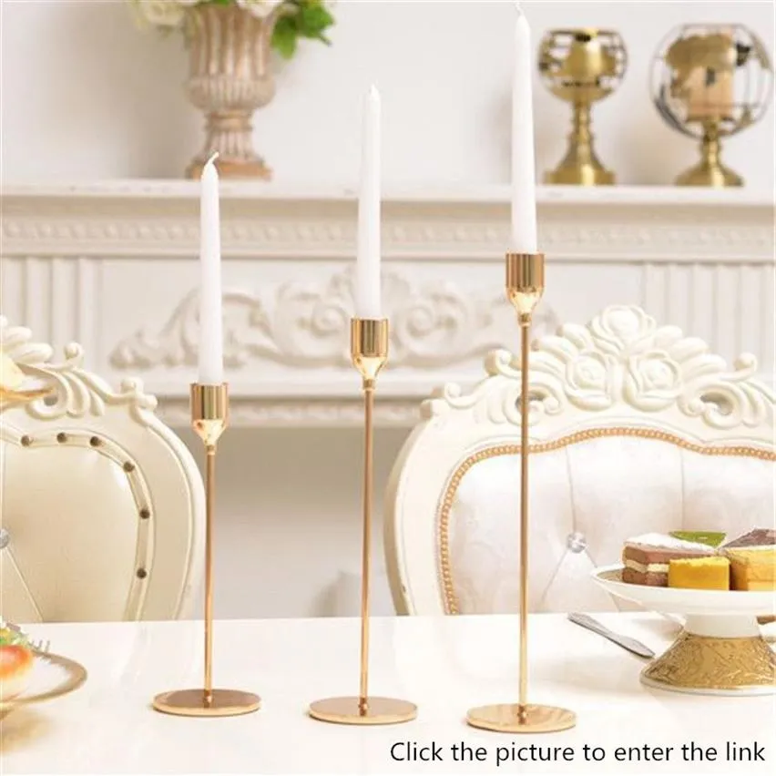 Conjunto de 3 peças de castiçal de metal europeu, decoração simples dourada para casamento, bar, festa, sala de estar, decoração para casa, 288z