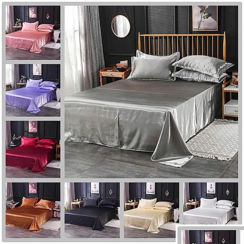 Set di biancheria da letto di lusso all'ingrosso 100% raso di seta bianco 1 pezzo lenzuolo setoso Queen King Lenzuola per donna uomo Y200417 Consegna di goccia Ho Dh7Ln