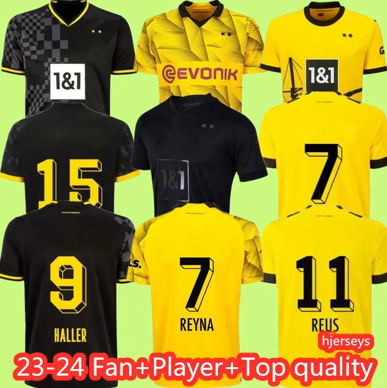 HALLER Soccer Jerseys 23 24 Coupe REUS 2023 Borussia Football Football Top Shirt HUMMELS HAZARD BRANDT DORTMUND NEONGELB Hommes Enfants Kit Spécial Tout Maillot de Foot Noir