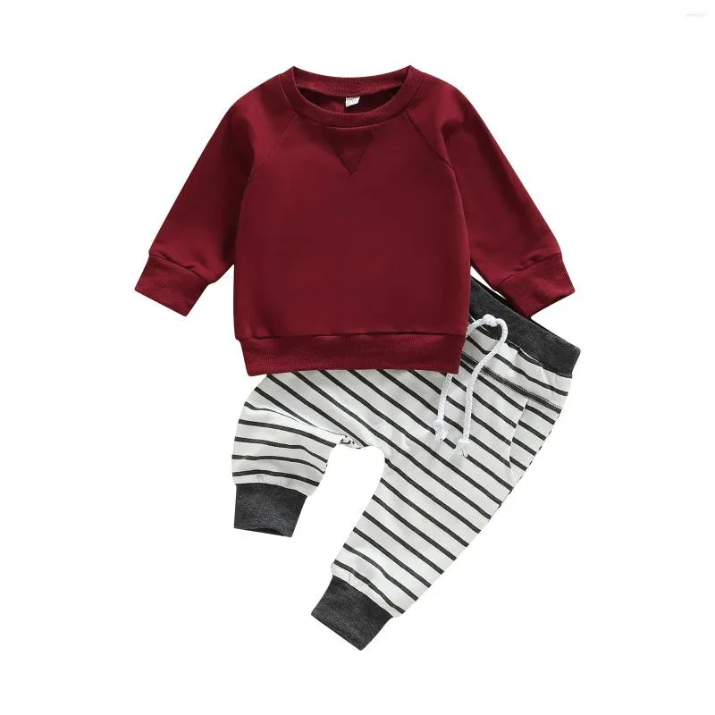 Clothing Sets 2023 0-3Y Casual Toddler Baby Boys Spring Fall Long Sleeve Sweatshirt Tops And Striped Drawstring Sweatpants Set