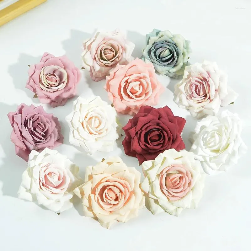 Decoratieve Bloemen 5/20 Stuks 10 Cm Zijden Roos Kunstbloem Hoofd Voor Bruiloft Thuis Bruid Broche Diy Krans bonbondoos Taart Decor Kerst