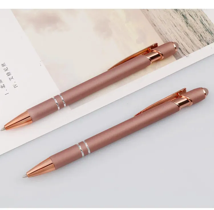 50pcs Rose Gold Ballpoint Pens Push Action Business Office Signature School Spiterery Instruments