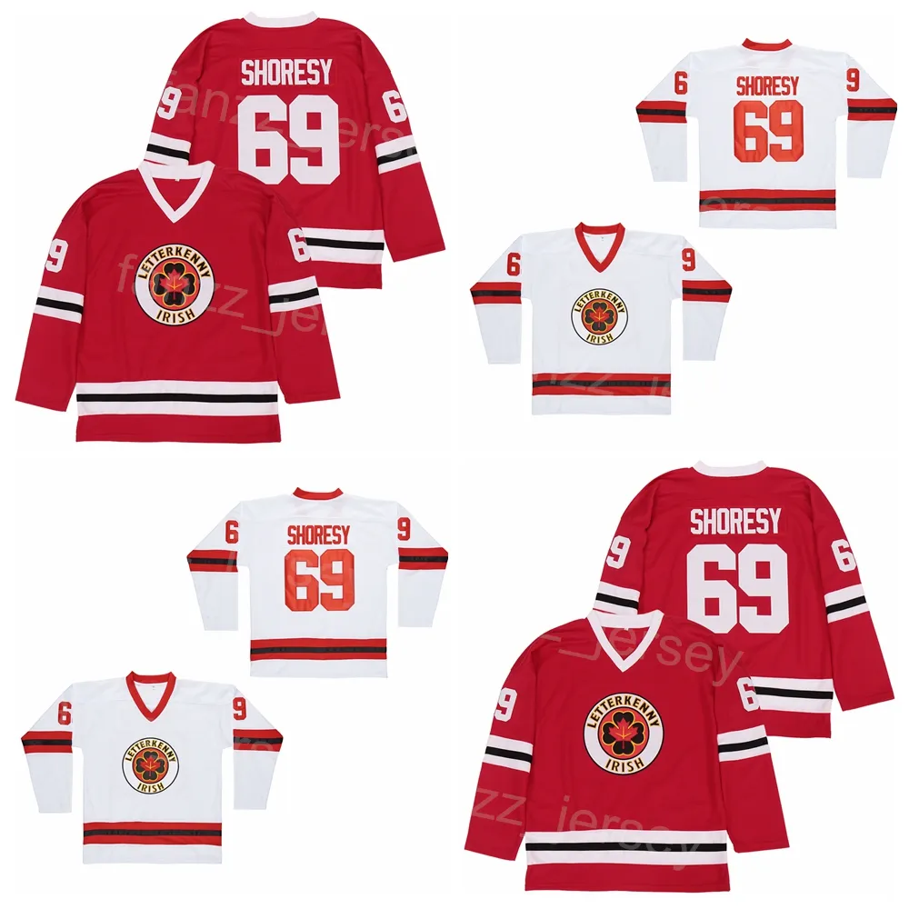 Movie College 69 Shores Hockey Jersey Series Irish Letterkenny Team Color Away Red All Stitched University Дышащий пуловер из чистого хлопка Университет хип-хопа