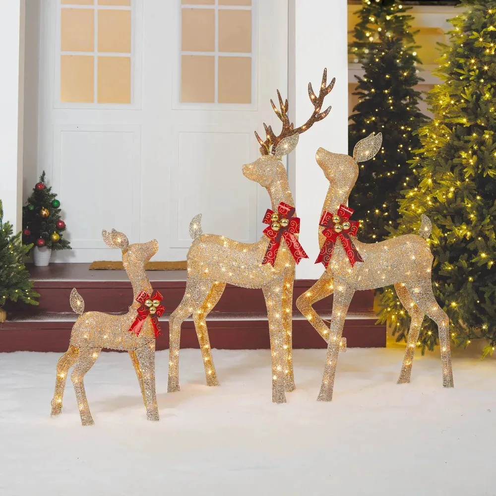 크리스마스 장식 세트 3 개의 라이트 up 반짝이 사슴 사슴 가족 210 명의 선명 백열등 야외 풍선 장식 메리 231121