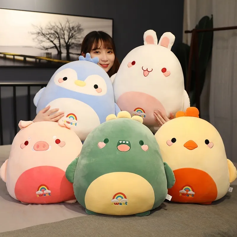 Plush dockor Fat Kawaii Chicken Bear Rabbit Piggy Dinosaur Pudow Toys Mjuk fylld djurdockstol Kudde Högkvalitativ 230421