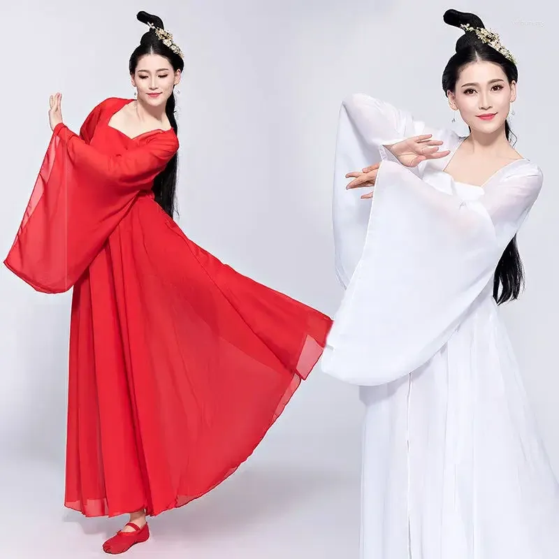 Сценическая одежда, классическое платье для народного танца, элегантный стиль для взрослых, китайские Xxl 3xl Hanfu, белые, красные костюмы для женщин