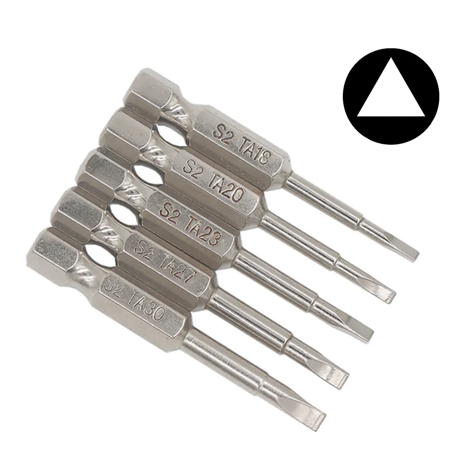 Alta qualidade 5 em 1 chave triangular s2 ta 18 20 23 27 30 conjunto de bits de chave de fenda elétrica 50mm brocas de chave de fenda magnética