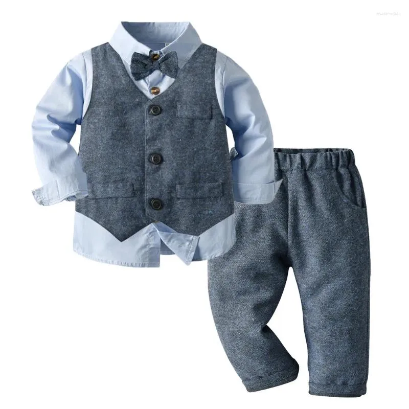 Ensembles de vêtements 2023 Printemps Enfant Garçons Vêtements Bébé Mariage Costume De Fête Formelle Gilet Chemise Pantalon 3 Pièces Bébé Vêtements D'extérieur Ensemble 3-7