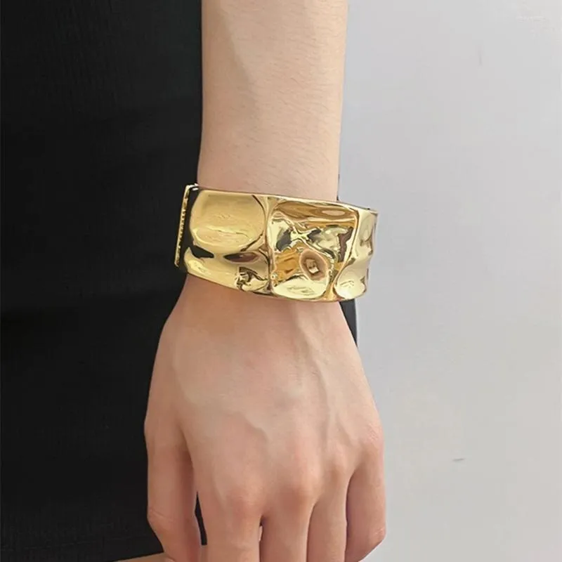 Bangle Fashion Gold Plated Cuff Opening Bracelet For Women Girl Simple Metal Smooth Irregularity Chunky Jewelry Gift 2023