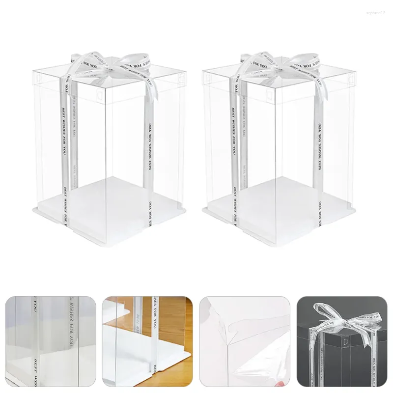 Gift Wrap 2 Pcs Cake Box Clear Plastic Containers Transparent Lid Food Grade White Card Baby Pastry