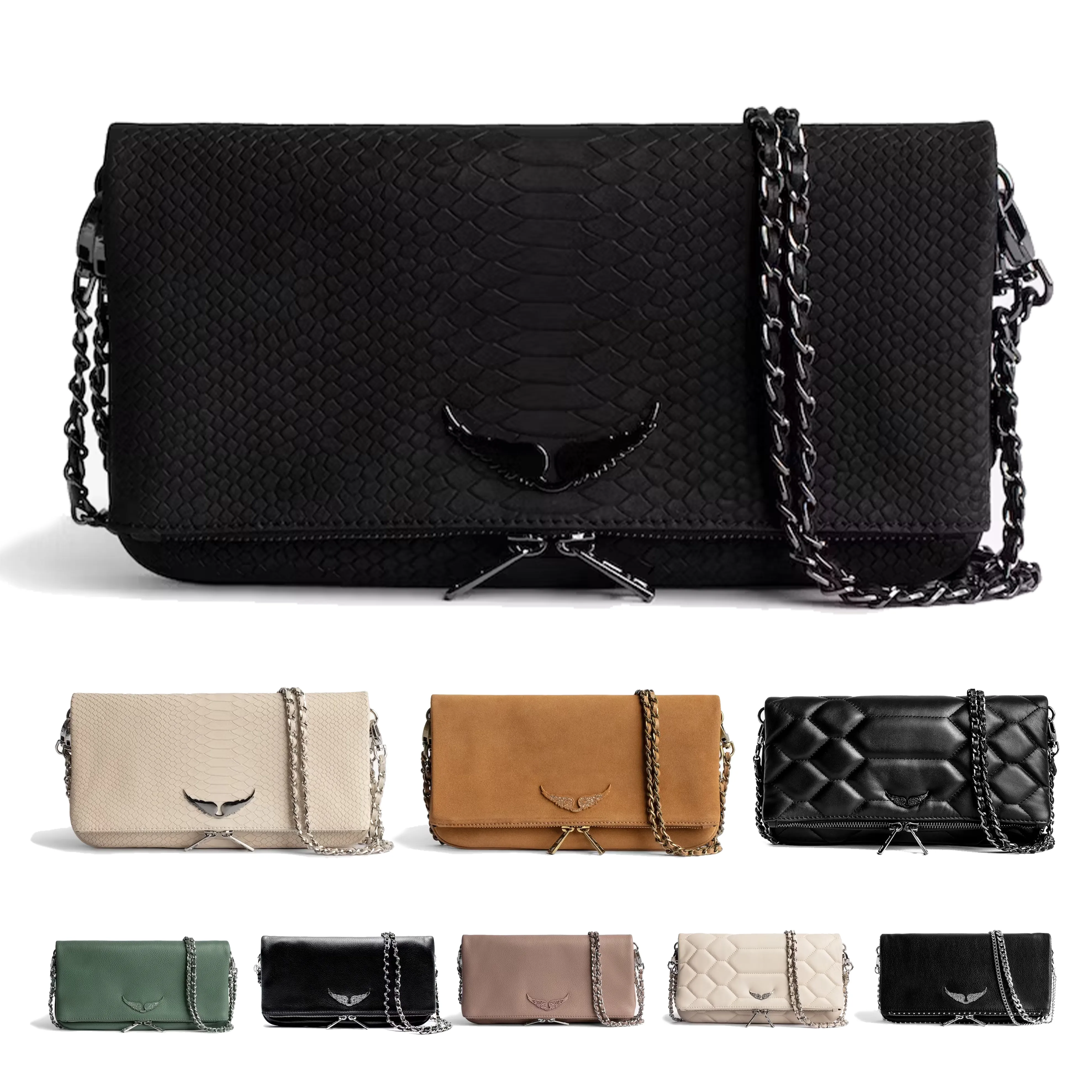 Luxury Pochette Rock Wings Zadig Voltaire bag top quality womens tote diamond Designer baguette bag Leather purse handbag chain clutch flap Cross body Shoulder bags