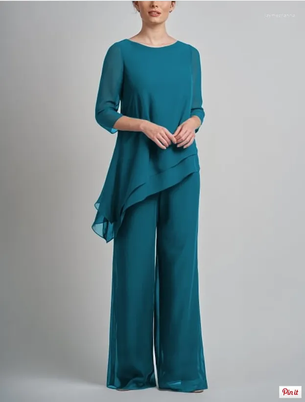 Pantaloni Due Pezzi Da Donna Chiffon Abiti La Madre Dello Sposo Blu Eleganti Tailleur Pantalone 2 Pezzi Abito Da Sera Ospiti Da Cerimonia La Sposa Da 70 85 DHgate