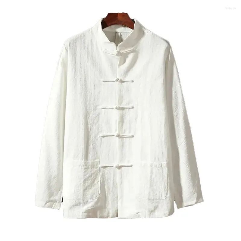 Chemises décontractées pour hommes Chemise vintage pour hommes chinois traditionnel Tai Chi Tang costume uniforme lin à manches longues vêtements sociaux et