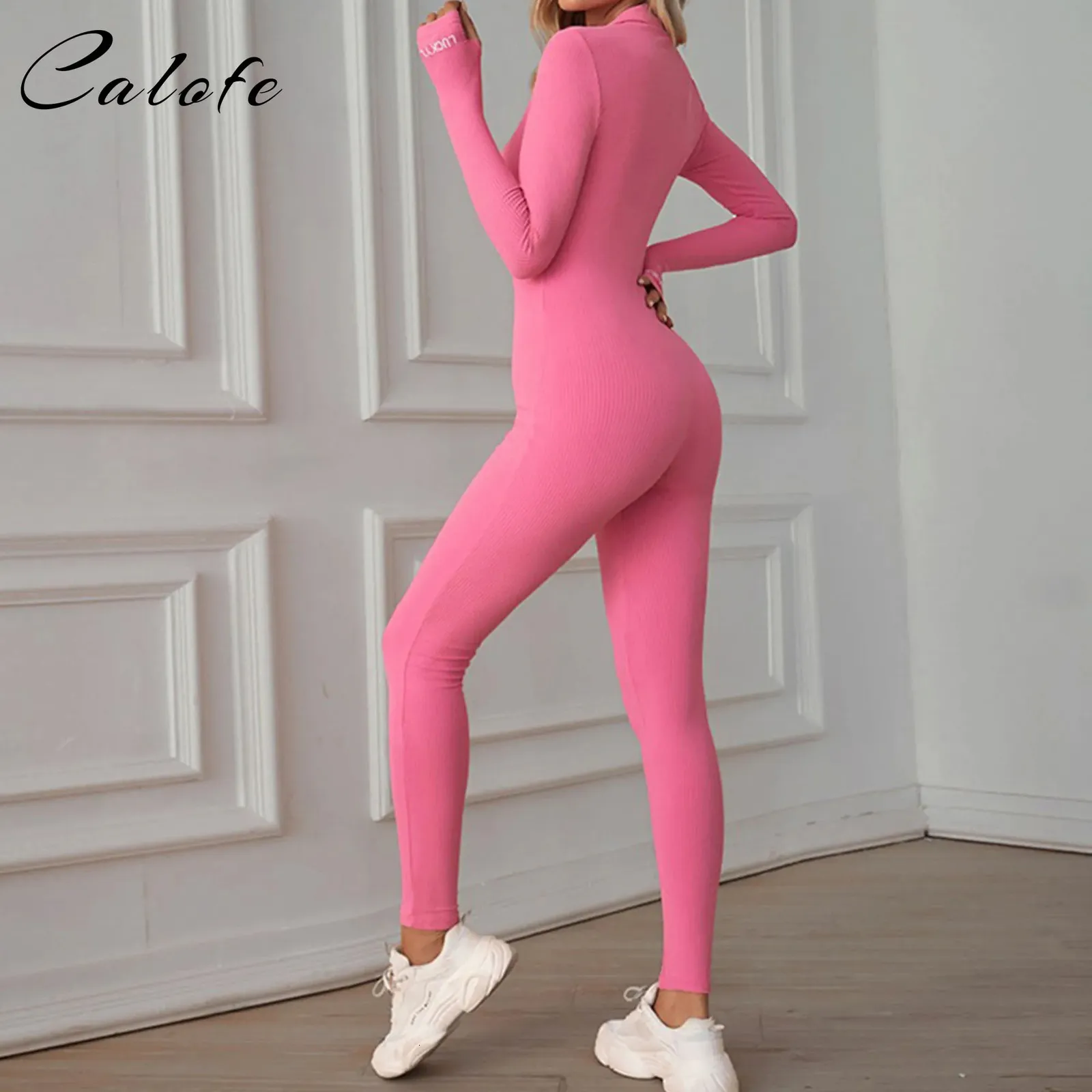 Yoga Outfit Zipper Set Femmes Gym Vêtements Fitness Entraînement Sans Couture À Manches Longues Sportswear Costumes De Sport Allinone Body 231121