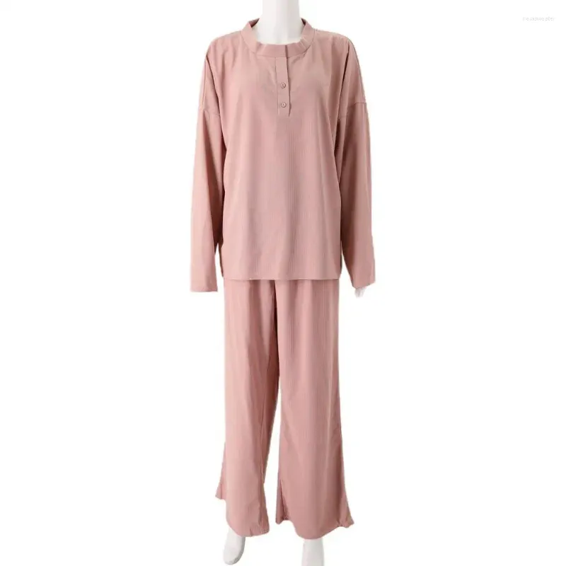 Pantaloni a due pezzi da donna Abito morbido da donna Pantaloni eleganti in maglione lavorato a maglia Set Gamba larga ampia con scollo a V Manica lunga Orlo diviso Abbigliamento per la casa per la primavera