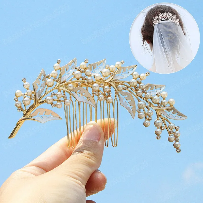 Crystal Rhinestone Pearl Hair Comb Clips Bridal Wedding Jewelry Hair Accessories for Women Bride Handmade Hairpins Tiara Decor