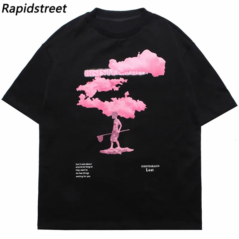 Mens Tshirts Streetwear Men Harajuku Tshirt Pink Cloud Hiphop T Shirt Summer Short Sleeve Tshirt Cotton Black White Tops Tees Hip Hop 230422