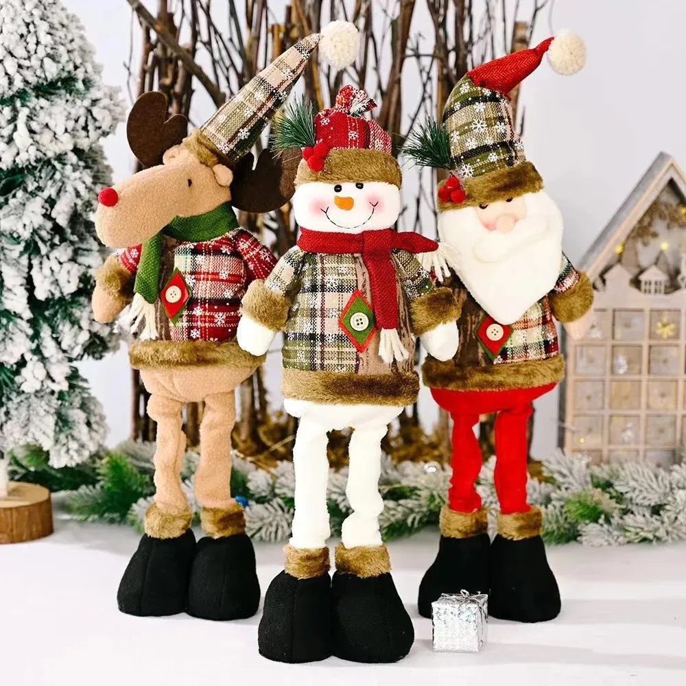 Décorations de Noël 1pc Noël rétro flocon de neige plaid poupée télescopique el centre commercial décoration de Noël ornements 231121