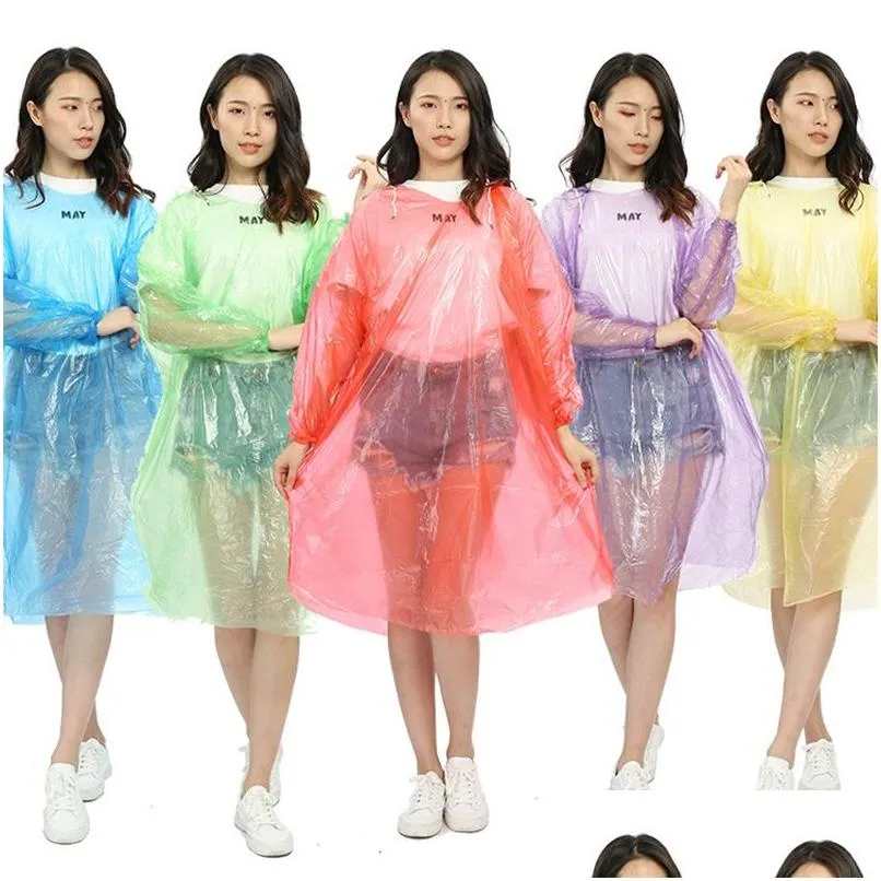 Raincoats Disposable Adt Emergency Waterproof Hood Poncho Travel Cam Must Rain Coat Uni One Time Rainwear Drop Delivery Home Garden Ho Dh1Hy