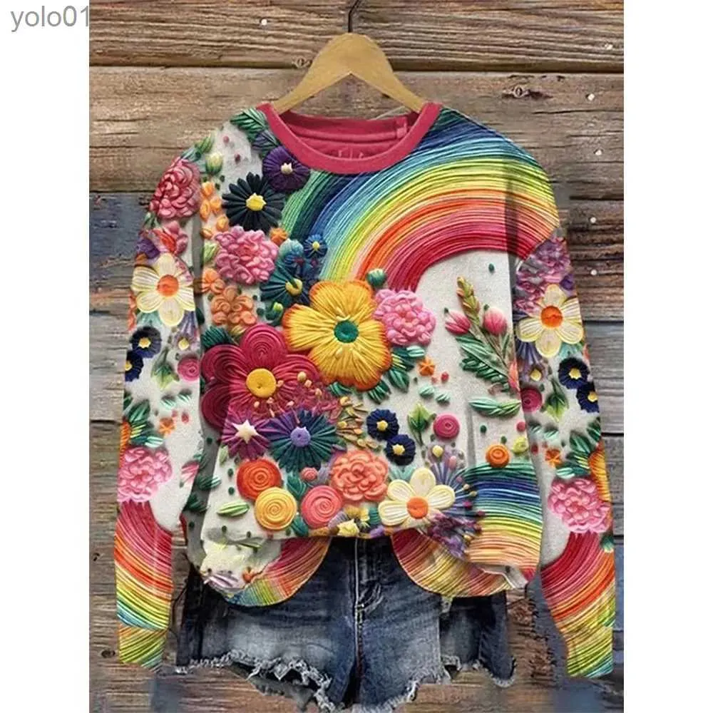 Kadın Sweaters 3D Çiçek Baskı Kazak Kadınlar Gevşek O Boyun Kazak Ladies Uzun Sle Top Sonbahar Moda Moda Günlük Artı Boyutu Fe Giyim 231122