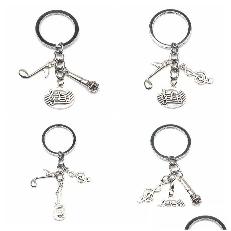 حلقات مفتاح حلقات مفتاحية قديمة Sier Music Teacher Ring Notes Microphone Notes Handmade Guitar Designer Piannist Biansist keychain Jewelry Do الخاص بك FA Dhovs