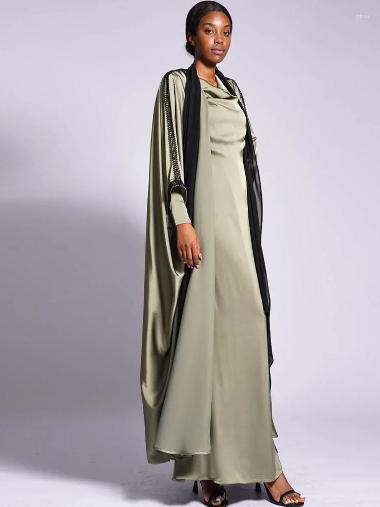 Vêtements ethniques musulman 2 pièces ensemble Abaya robe Eid femmes Caftan caftan robe 2023 manches chauve-souris dentelle plis bas robes de soirée Ramadan