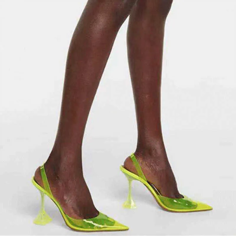 Chaussures habillées 2023 Nouvel été Luxe Pompes pointues pointues sandales de gelée transparentes été sexy Baotou chaussures à talons hauts mode femmes