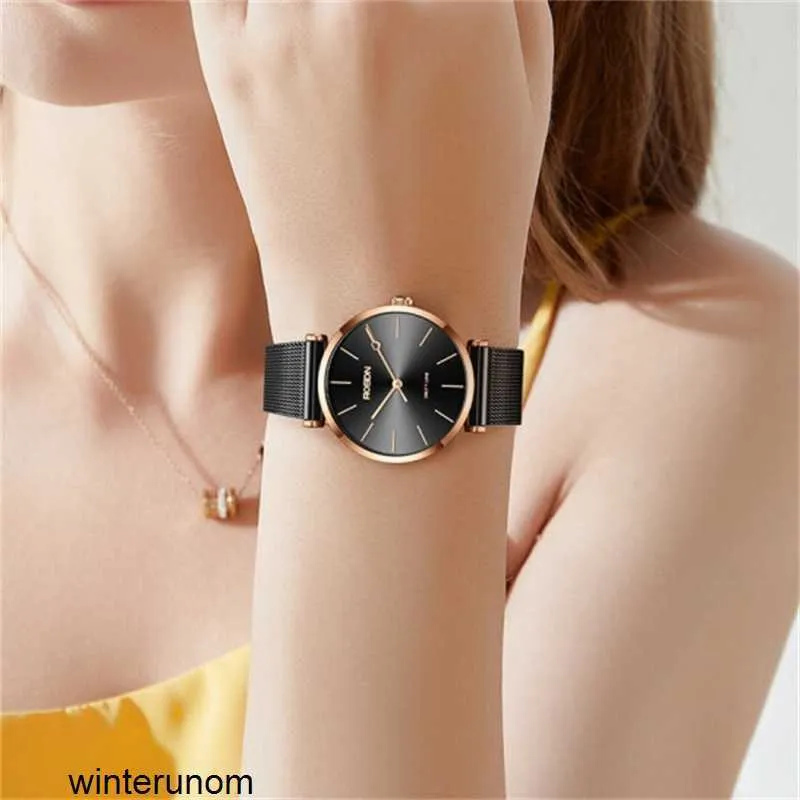 Rosdn Couple Watches Rosdn Watch Women's Brand Niche Watch Simple Waterproof (heartbeat Pointer Rose Gold Black Face 3661-1l) HBKU