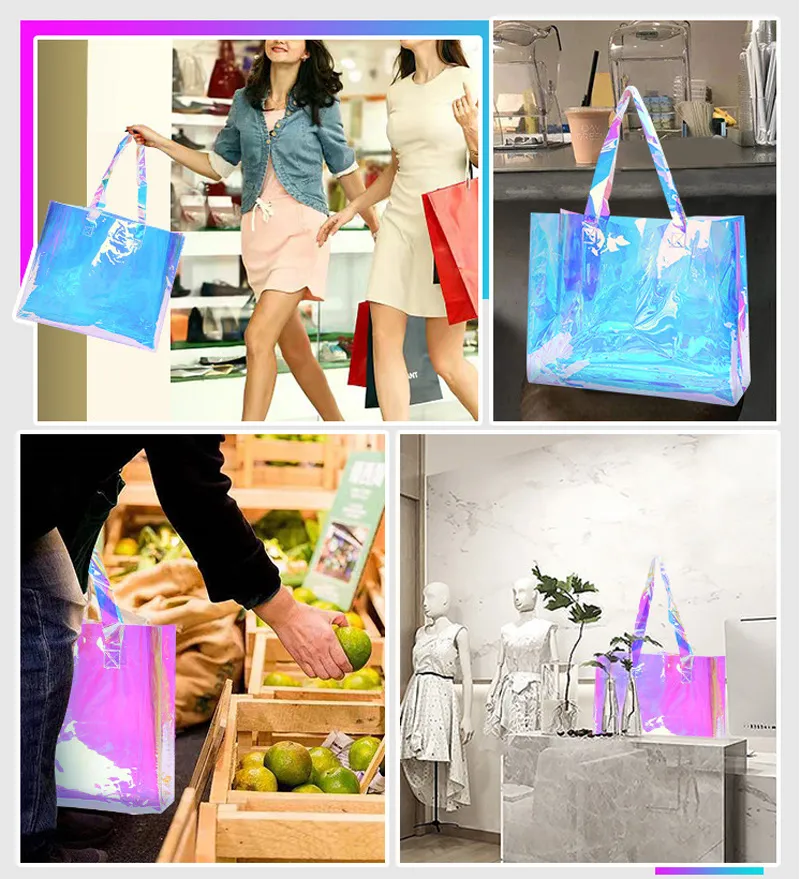 Christmas Gift Packaging Bags With Handles PVC Laser Tote Gift Bag Shopping Jelly Thanksgiving Organizer LX6247