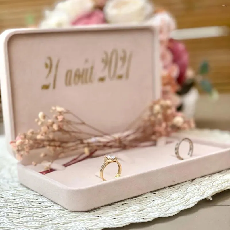 Fontes de festa caixa de jóias de flanela personalizada colar anel brinco pulseira caixa de presente para noiva dama de honra casamento