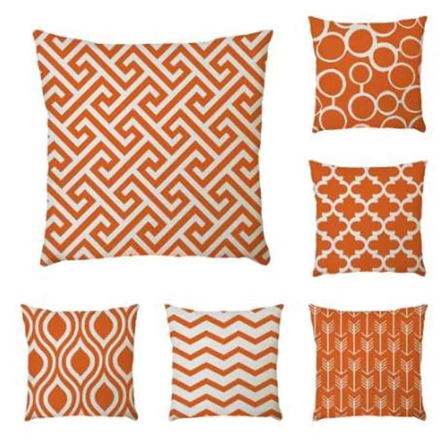 Хлопково-льняная наволочка с геометрическим рисунком, оранжевая серия, декоративные подушки для дивана, автомобильное сиденье, наволочка 45x45 см, домашний декор352e