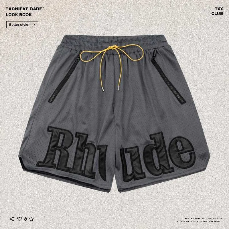 Vêtements de marque Rhude Summer High Street Mesh Patch Lettre Capris Tendance Américaine Marque Hommes Femmes Loose Sports Casual Shorts Couples Joggers Sportswear