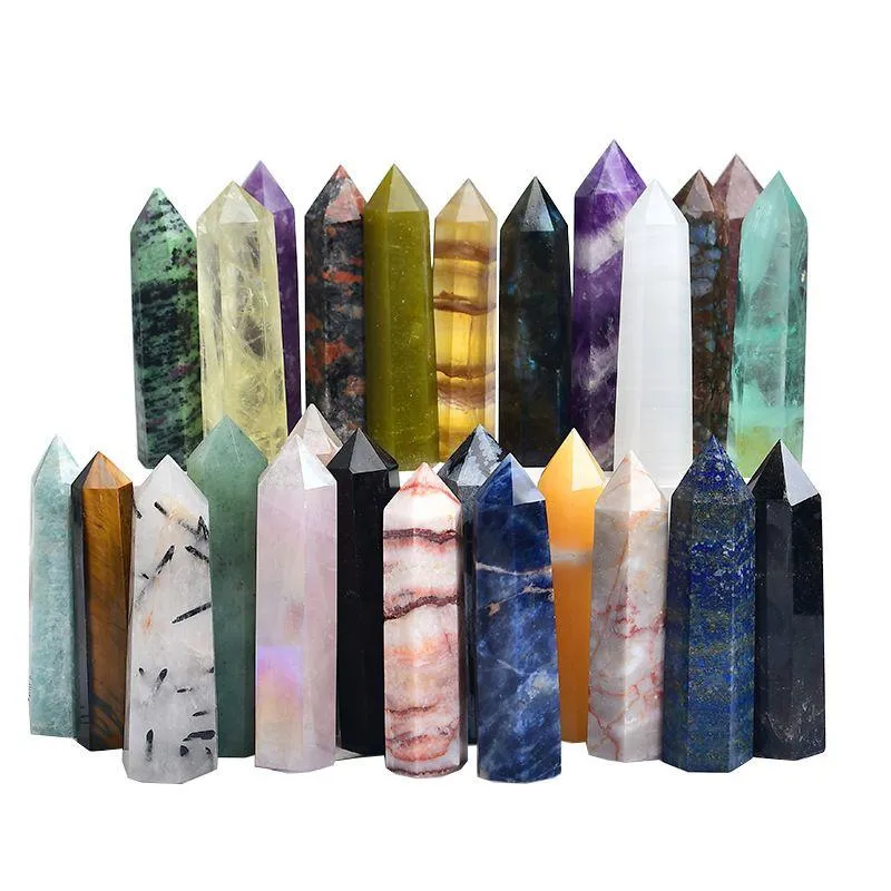 Natural Crystal Point Arts Ornament Chakra Healing Reiki Energy Stone Mineral Quartz Pillar Magic trollstav 5-6 cm längd Jrpia