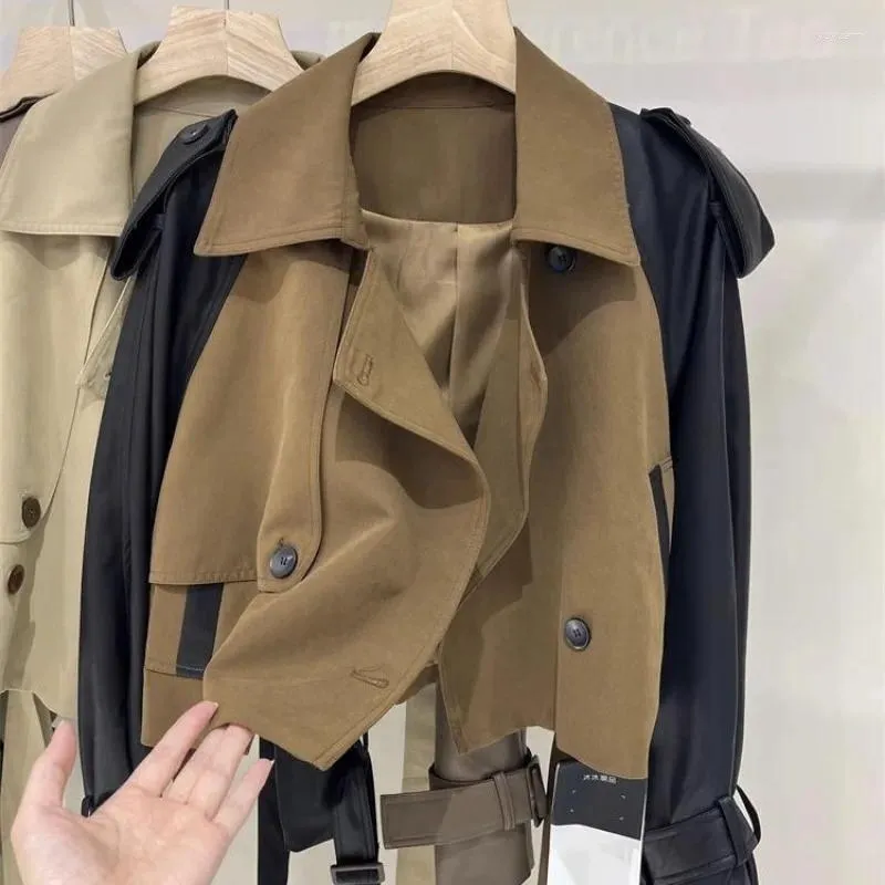 Vintage Leather Trench Coat Cropped For Women Short Vintage Leather Trench Coat Cropped For Women Short