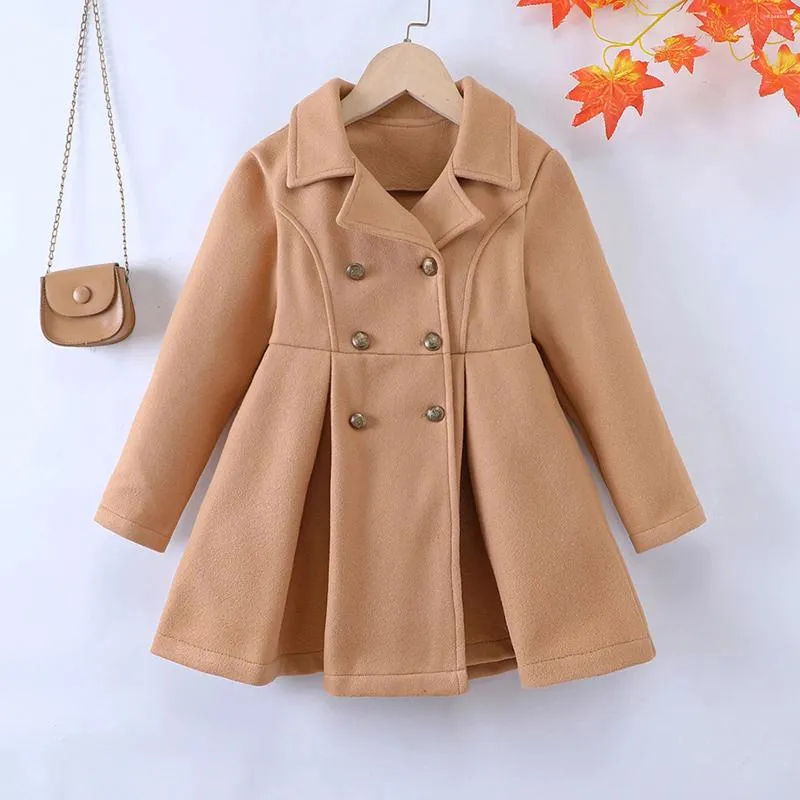 Jackets Double Breasted Girls Woolen Coats Autumn Winter Trench Jacket Overcoats 3-8Yrs Children Clothes For Kids Warm Fleece Outerwear