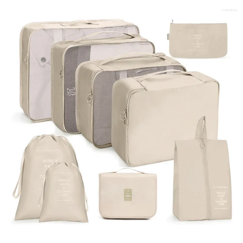 Borse portaoggetti 9 pezzi Organizzatore da viaggio Valigia Set da imballaggio Custodie Organizzatori per bagagli portatili Custodia per scarpe per vestiti