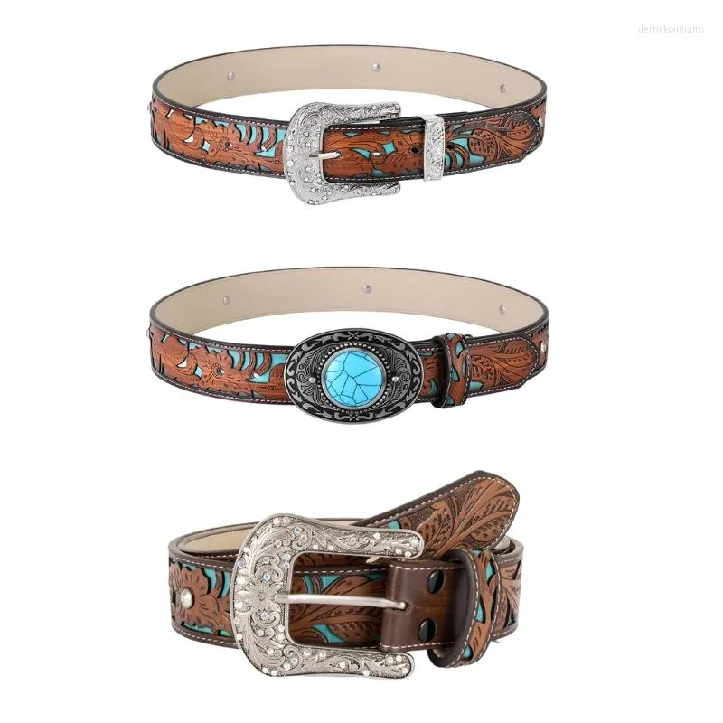 Belts L93F Turquoise Belt Buckle Vintage Western Cowboy For Men