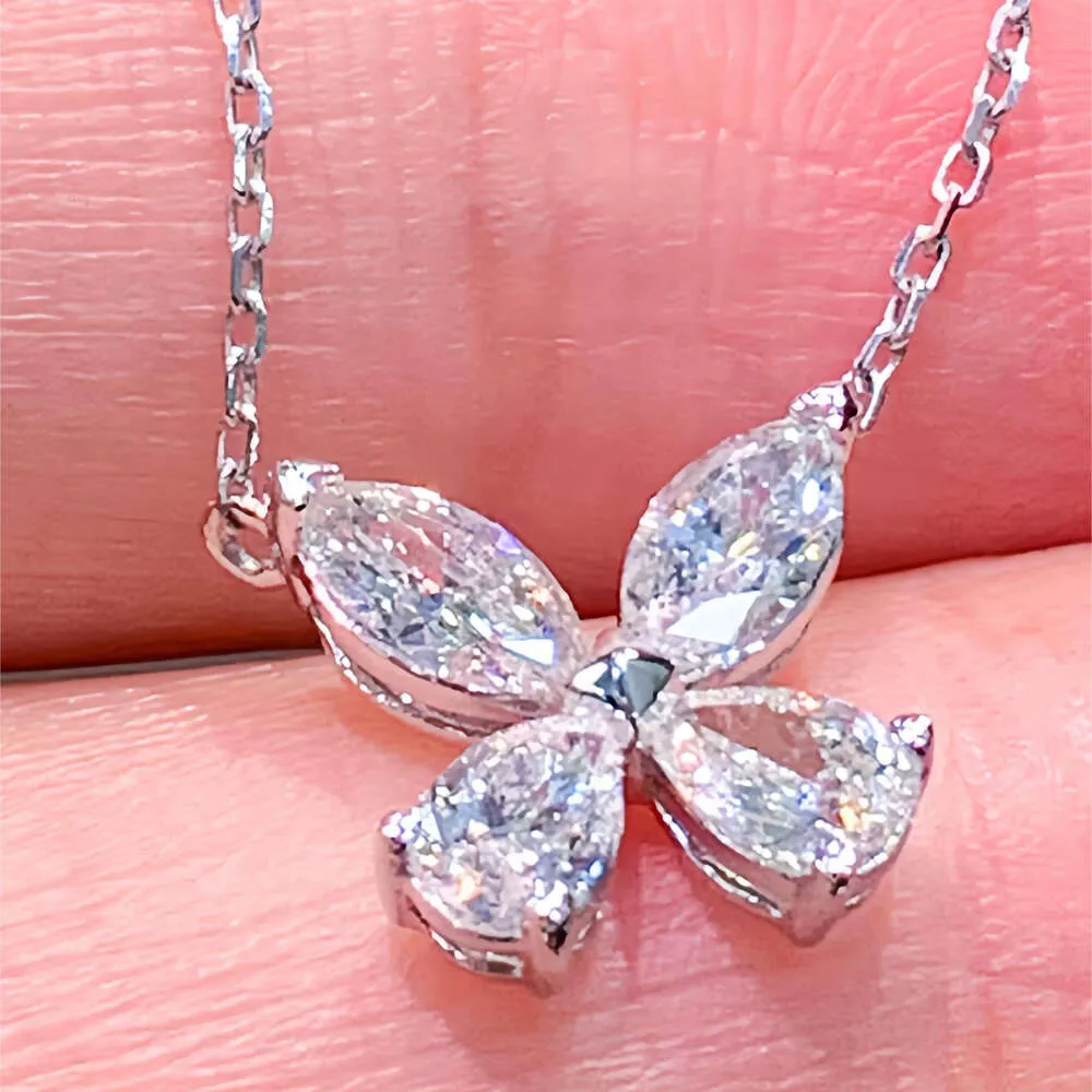 4 Stone Solitaire Designer Engagement Pendant Ladies Natural Diamond 0.70Ct Flower Shape Pear Cut Necklace Love Promise Gift