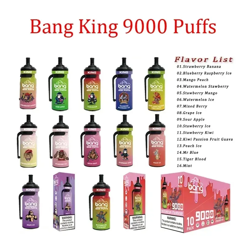 Bang King 9000 Puffs Oryginalne Vape Pen Puffable Eposable E Vapes Tornado Box Type-C Port ładowania 20 ml e-liquid