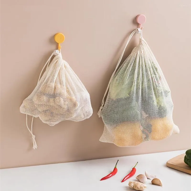Shopping Bags 2023 Reusable Vegetable Bag Washable Cotton Mesh Eco String For Fruit Kitchen Storage And Organizer