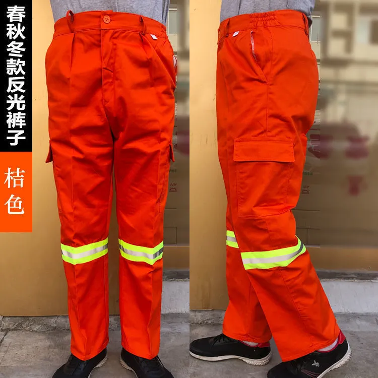 Men's Pants Wear-resistant workout pants orange cotton overalls pants men casual loose HIPHOP pocket Reflective cargo pants for men 230422