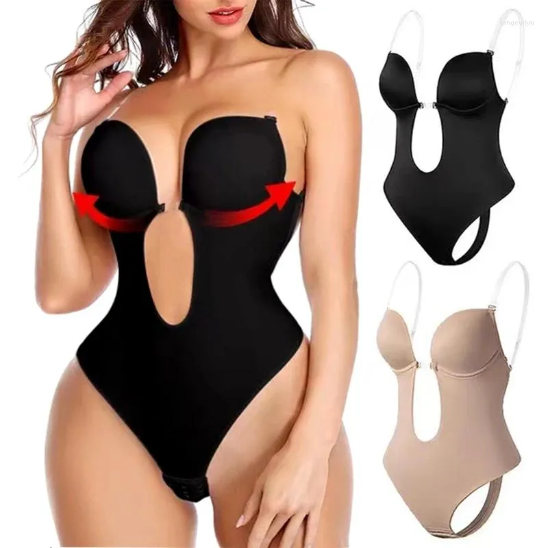 Shapers Femmes Full Body Shaper Dos Nu U Plunge String Bodys Taille Formateur Corset Mariage Sous-Vêtements Rembourré Push Up Soutien-Gorge À Armatures