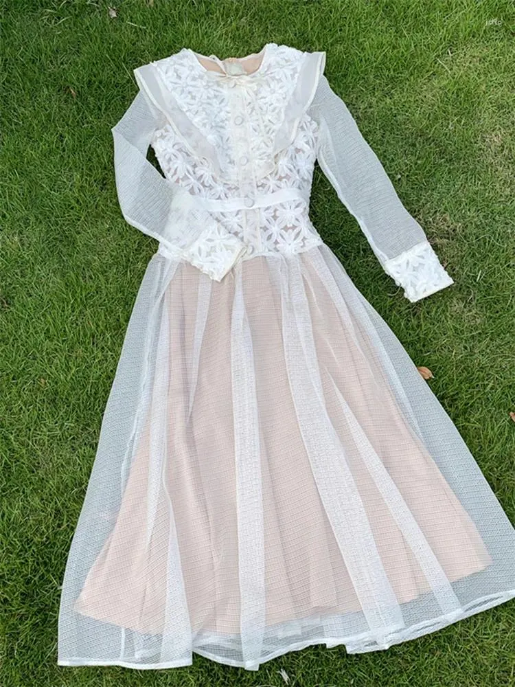 Patchwork Embroidered Mesh Mid-Calf Dress with Lace and Three-Dimensional Flower Detail for Women, Empire Waist, Slim Fit from Dhgate Basic & Casual Dresses - price 49.61 Patchwork Embroidered Mesh Mid-Calf Dress with Lace and Three-Dimensional Flower Detail for Women, Empire Waist, Slim Fit from Dhgate Basic & Casual Dresses - price 49.61